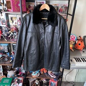 Vintage Black Leather Fur Collar Jacket Women’s XL Jim & MaryLou Biker